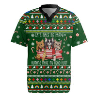 Funny Cats Make Me Happy Humans Make My Head Hurt Quote Rugby Jersey with Green Christmas Pattern - Wonder Print Shop