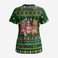 Funny Cats Make Me Happy Humans Make My Head Hurt Quote Scrub Top with Green Christmas Pattern - Wonder Print Shop