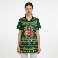 Funny Cats Make Me Happy Humans Make My Head Hurt Quote Scrub Top with Green Christmas Pattern - Wonder Print Shop