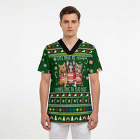 Funny Cats Make Me Happy Humans Make My Head Hurt Quote Scrub Top with Green Christmas Pattern - Wonder Print Shop