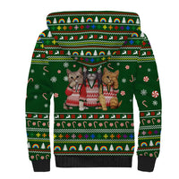Funny Cats Make Me Happy Humans Make My Head Hurt Quote Sherpa Hoodie with Green Christmas Pattern - Wonder Print Shop
