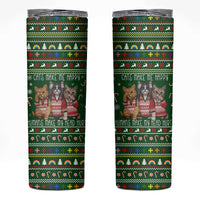 Funny Cats Make Me Happy Humans Make My Head Hurt Quote Skinny Tumbler with Green Christmas Pattern - Wonder Print Shop