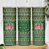 Funny Cats Make Me Happy Humans Make My Head Hurt Quote Skinny Tumbler with Green Christmas Pattern - Wonder Print Shop