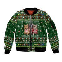 Funny Cats Make Me Happy Humans Make My Head Hurt Quote Sleeve Zip Bomber Jacket with Green Christmas Pattern - Wonder Print Shop