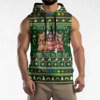 Funny Cats Make Me Happy Humans Make My Head Hurt Quote Sleeveless Hoodie with Green Christmas Pattern - Wonder Print Shop