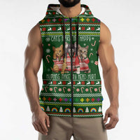 Funny Cats Make Me Happy Humans Make My Head Hurt Quote Sleeveless Zip Hoodie with Green Christmas Pattern - Wonder Print Shop
