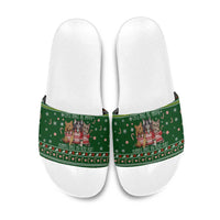 Funny Cats Make Me Happy Humans Make My Head Hurt Quote Slide Sandals with Green Christmas Pattern - Wonder Print Shop