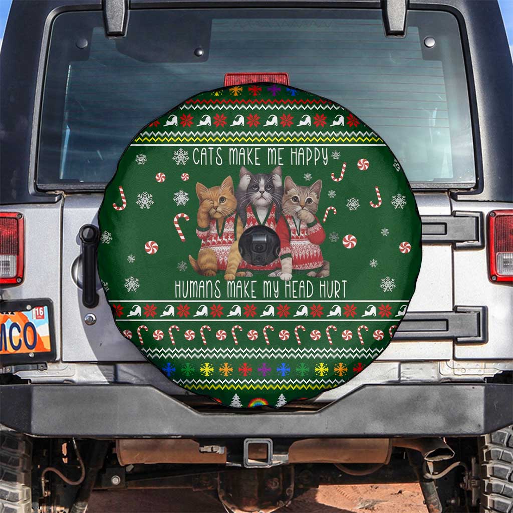 Funny Cats Make Me Happy Humans Make My Head Hurt Quote Spare Tire Cover with Green Christmas Pattern - Wonder Print Shop