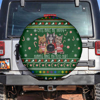Funny Cats Make Me Happy Humans Make My Head Hurt Quote Spare Tire Cover with Green Christmas Pattern - Wonder Print Shop
