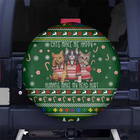 Funny Cats Make Me Happy Humans Make My Head Hurt Quote Spare Tire Cover with Green Christmas Pattern - Wonder Print Shop
