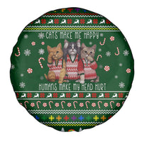 Funny Cats Make Me Happy Humans Make My Head Hurt Quote Spare Tire Cover with Green Christmas Pattern - Wonder Print Shop
