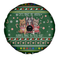 Funny Cats Make Me Happy Humans Make My Head Hurt Quote Spare Tire Cover with Green Christmas Pattern - Wonder Print Shop