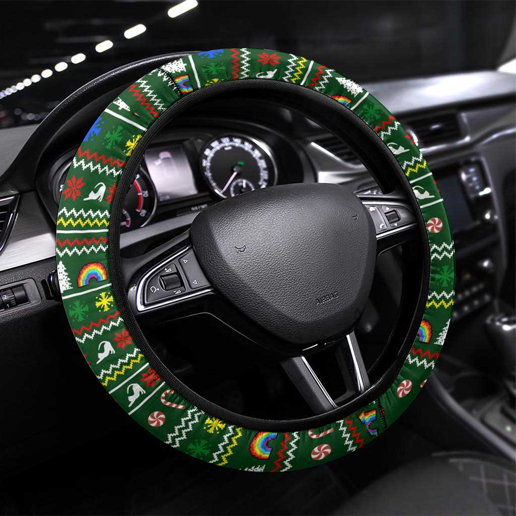 Funny Cats Make Me Happy Humans Make My Head Hurt Quote Steering Wheel Cover with Green Christmas Pattern - Wonder Print Shop