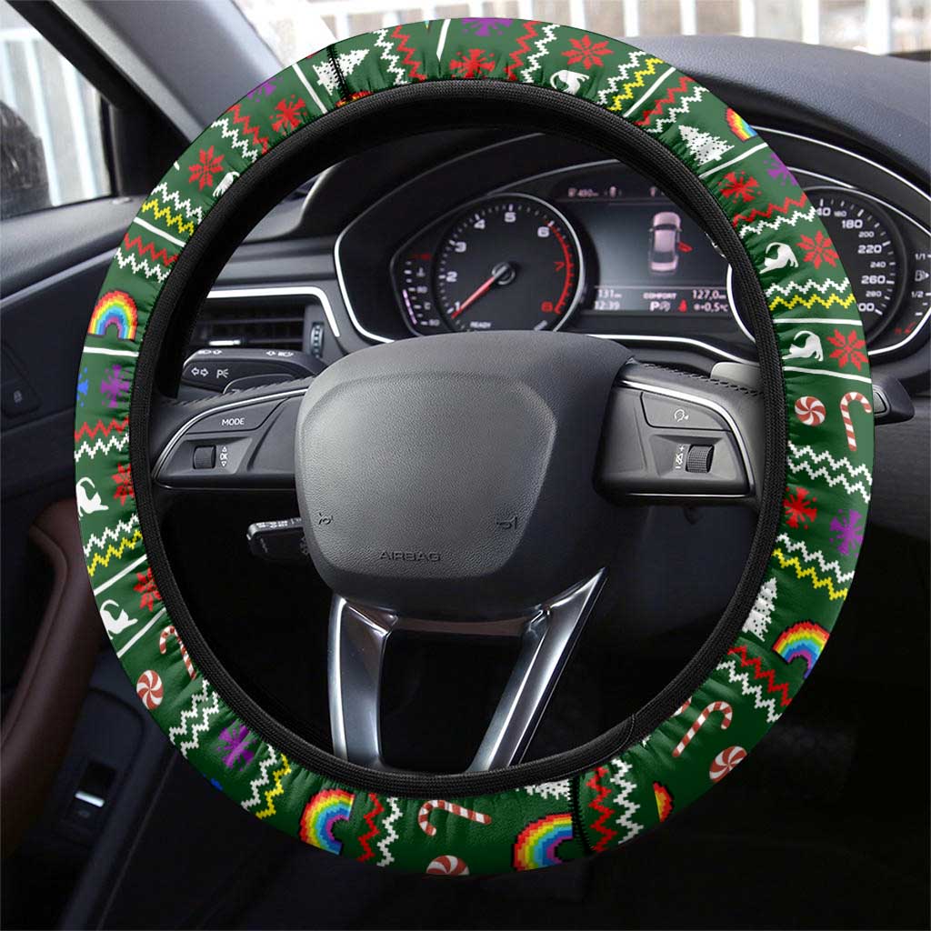Funny Cats Make Me Happy Humans Make My Head Hurt Quote Steering Wheel Cover with Green Christmas Pattern - Wonder Print Shop