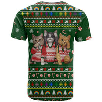 Funny Cats Make Me Happy Humans Make My Head Hurt Quote T Shirt with Green Christmas Pattern - Wonder Print Shop