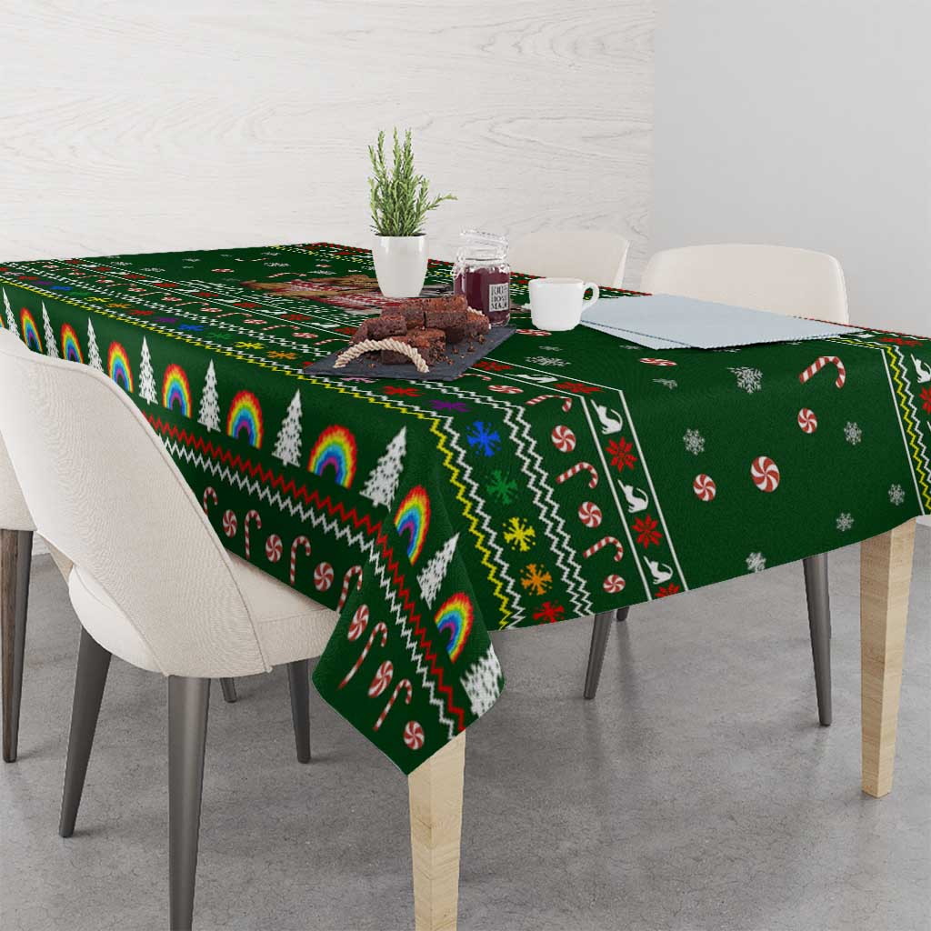 Funny Cats Make Me Happy Humans Make My Head Hurt Quote Tablecloth with Green Christmas Pattern - Wonder Print Shop