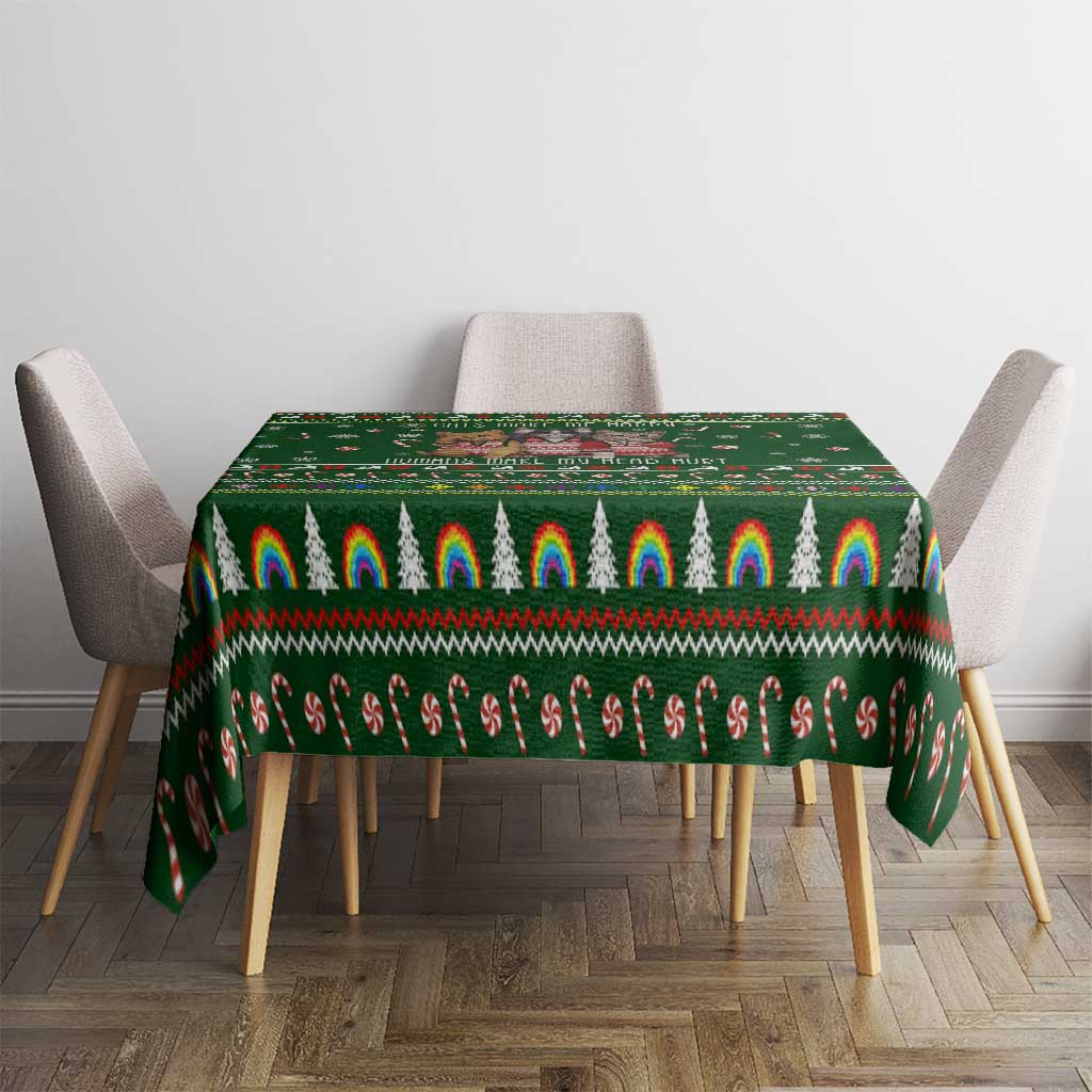 Funny Cats Make Me Happy Humans Make My Head Hurt Quote Tablecloth with Green Christmas Pattern - Wonder Print Shop