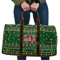 Funny Cats Make Me Happy Humans Make My Head Hurt Quote Travel Bag with Green Christmas Pattern - Wonder Print Shop