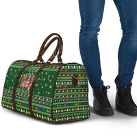 Funny Cats Make Me Happy Humans Make My Head Hurt Quote Travel Bag with Green Christmas Pattern - Wonder Print Shop