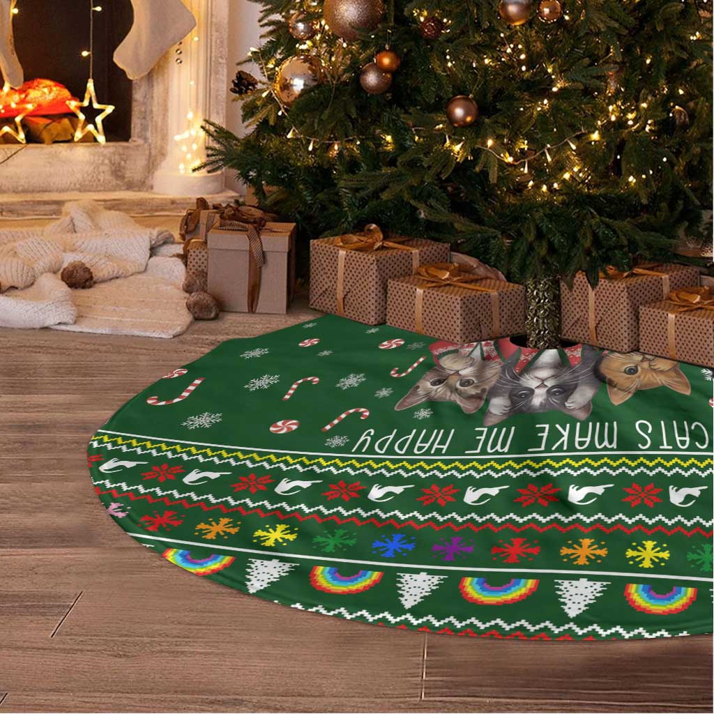 Funny Cats Make Me Happy Humans Make My Head Hurt Quote Tree Skirt with Green Christmas Pattern - Wonder Print Shop