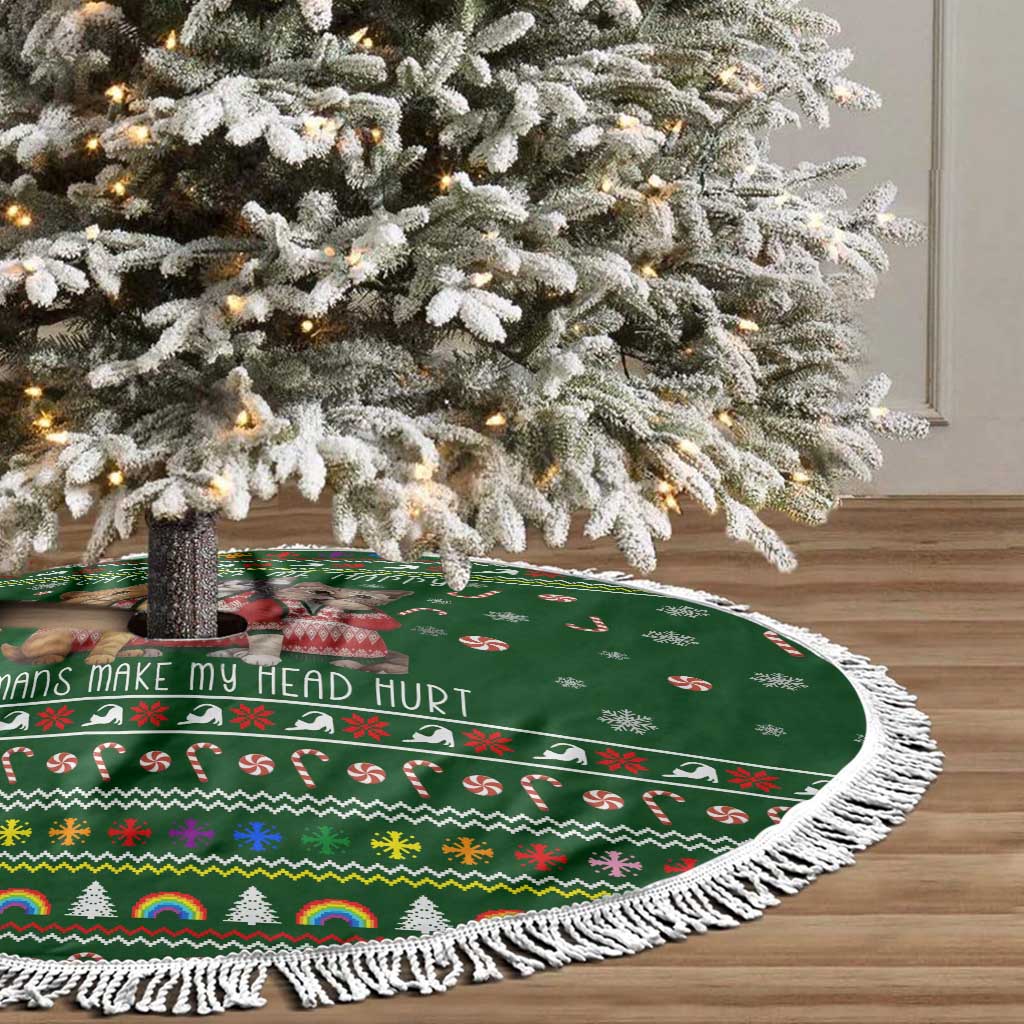 Funny Cats Make Me Happy Humans Make My Head Hurt Quote Tree Skirt with Green Christmas Pattern - Wonder Print Shop