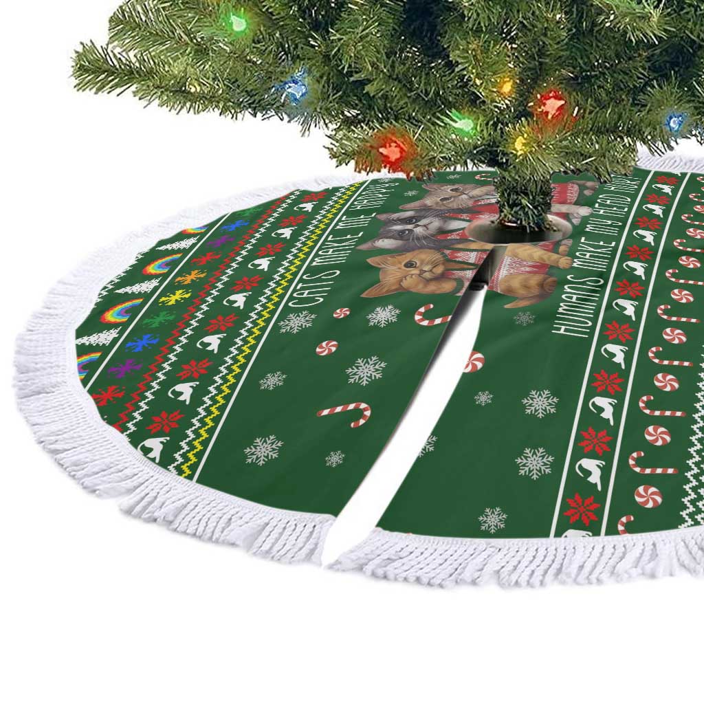 Funny Cats Make Me Happy Humans Make My Head Hurt Quote Tree Skirt with Green Christmas Pattern - Wonder Print Shop