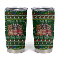 Funny Cats Make Me Happy Humans Make My Head Hurt Quote Tumbler Cup with Green Christmas Pattern - Wonder Print Shop