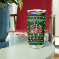 Funny Cats Make Me Happy Humans Make My Head Hurt Quote Tumbler Cup with Green Christmas Pattern - Wonder Print Shop