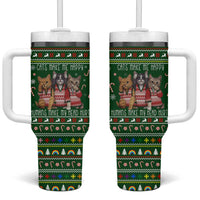 Funny Cats Make Me Happy Humans Make My Head Hurt Quote Tumbler With Handle with Green Christmas Pattern - Wonder Print Shop