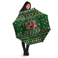 Funny Cats Make Me Happy Humans Make My Head Hurt Quote Umbrella with Green Christmas Pattern - Wonder Print Shop
