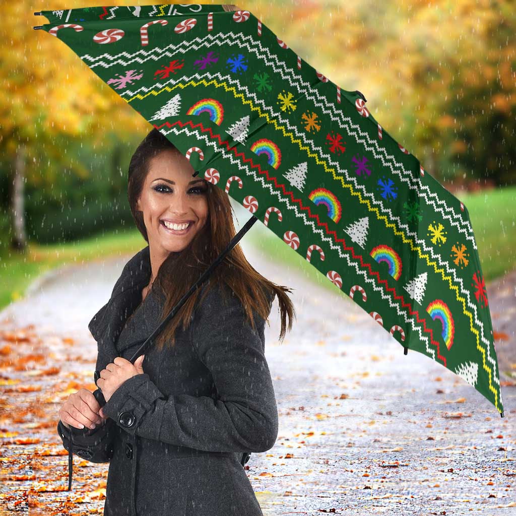 Funny Cats Make Me Happy Humans Make My Head Hurt Quote Umbrella with Green Christmas Pattern - Wonder Print Shop