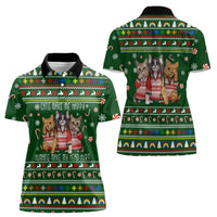 Funny Cats Make Me Happy Humans Make My Head Hurt Quote Women Polo Shirt with Green Christmas Pattern - Wonder Print Shop