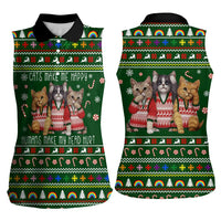 Funny Cats Make Me Happy Humans Make My Head Hurt Quote Women Sleeveless Polo Shirt with Green Christmas Pattern - Wonder Print Shop