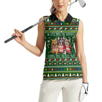 Funny Cats Make Me Happy Humans Make My Head Hurt Quote Women Sleeveless Polo Shirt with Green Christmas Pattern - Wonder Print Shop