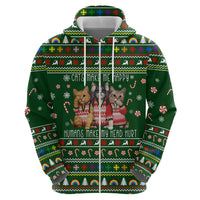 Funny Cats Make Me Happy Humans Make My Head Hurt Quote Zip Hoodie with Green Christmas Pattern - Wonder Print Shop