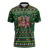 Funny Cats Make Me Happy Humans Make My Head Hurt Quote Zipper Polo Shirt with Green Christmas Pattern - Wonder Print Shop