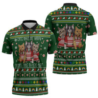 Funny Cats Make Me Happy Humans Make My Head Hurt Quote Zipper Polo Shirt with Green Christmas Pattern - Wonder Print Shop