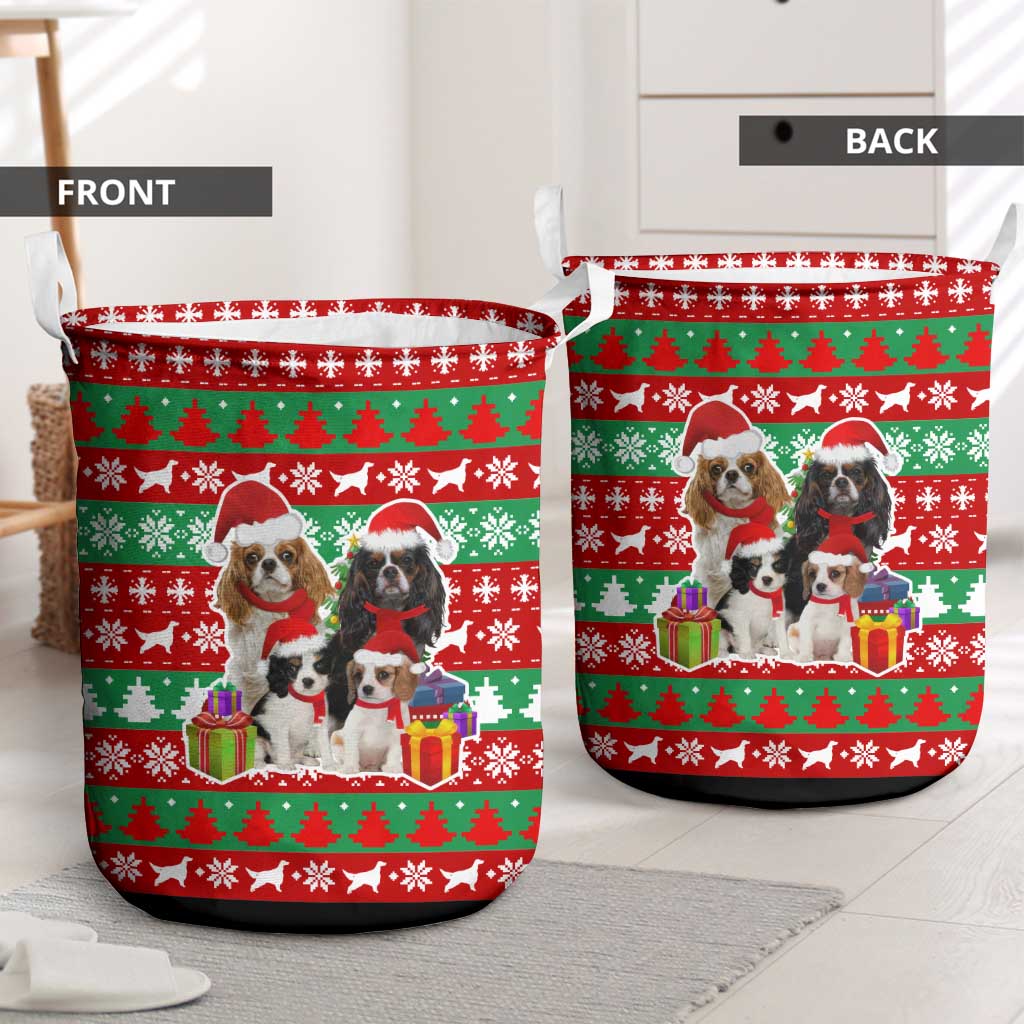Christmas Dogs Laundry Basket with Santa Hats and Red Green Holiday Pattern - Wonder Print Shop