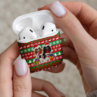 Christmas Dogs AirPods Case with Santa Hats and Red Green Holiday Pattern - Wonder Print Shop