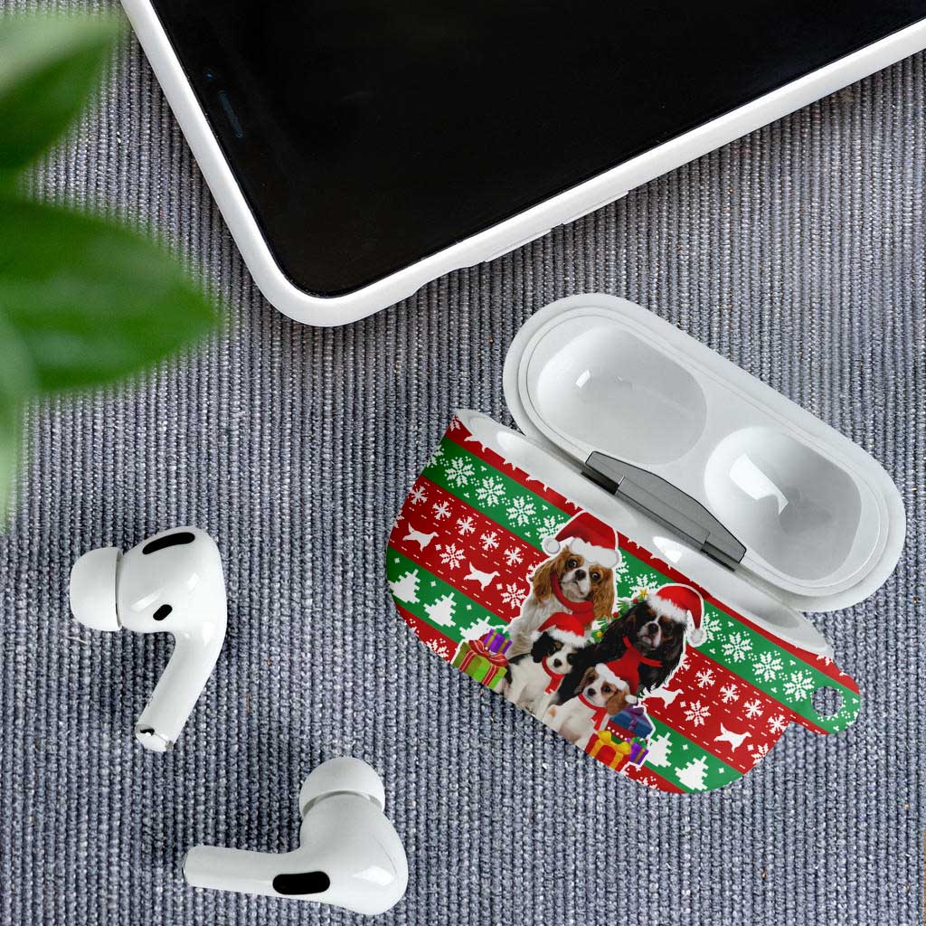 Christmas Dogs AirPods Case with Santa Hats and Red Green Holiday Pattern - Wonder Print Shop