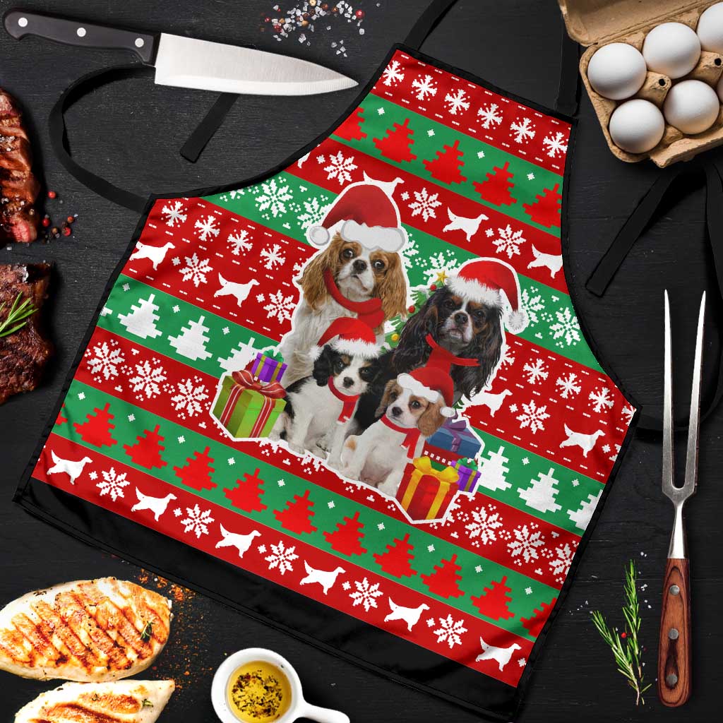 Christmas Dogs Apron with Santa Hats and Red Green Holiday Pattern - Wonder Print Shop