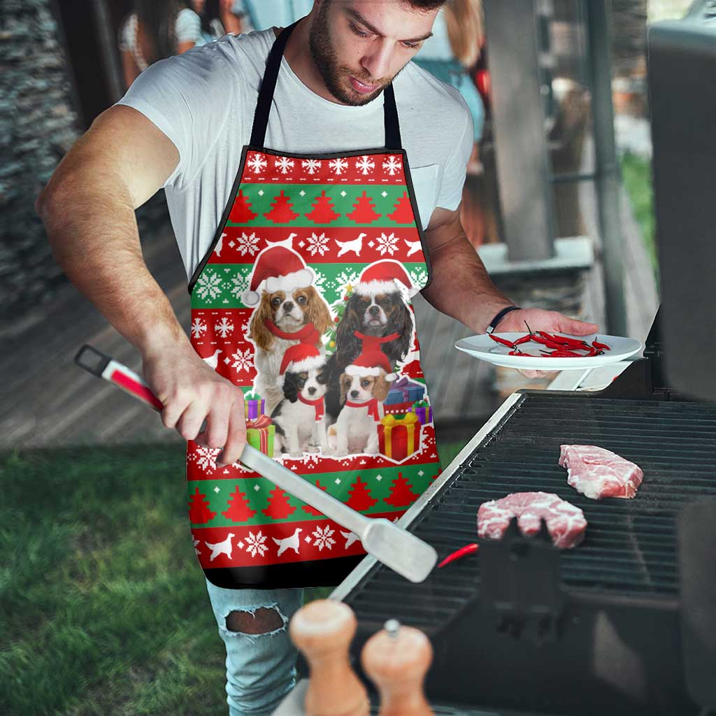 Christmas Dogs Apron with Santa Hats and Red Green Holiday Pattern - Wonder Print Shop
