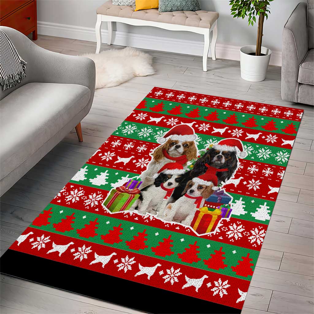 Christmas Dogs Area Rug with Santa Hats and Red Green Holiday Pattern - Wonder Print Shop