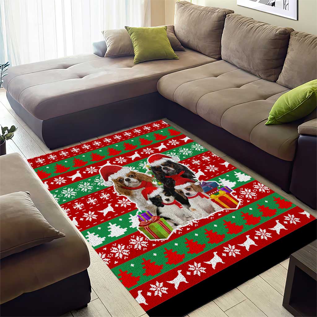 Christmas Dogs Area Rug with Santa Hats and Red Green Holiday Pattern - Wonder Print Shop