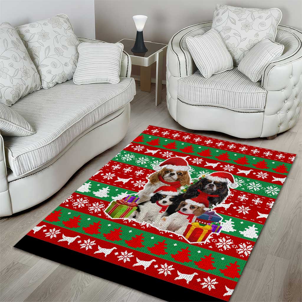Christmas Dogs Area Rug with Santa Hats and Red Green Holiday Pattern - Wonder Print Shop