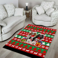Christmas Dogs Area Rug with Santa Hats and Red Green Holiday Pattern - Wonder Print Shop