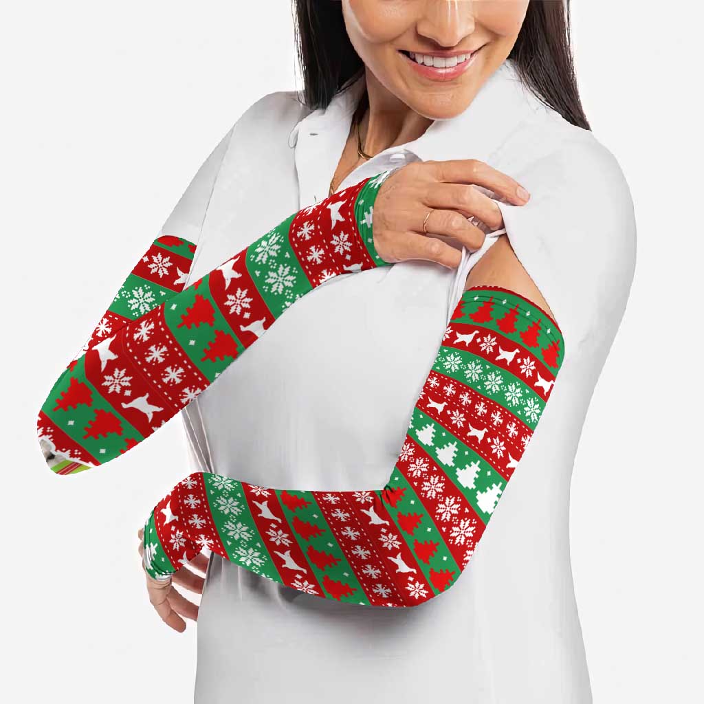 Christmas Dogs Arm Sleeves with Santa Hats and Red Green Holiday Pattern - Wonder Print Shop