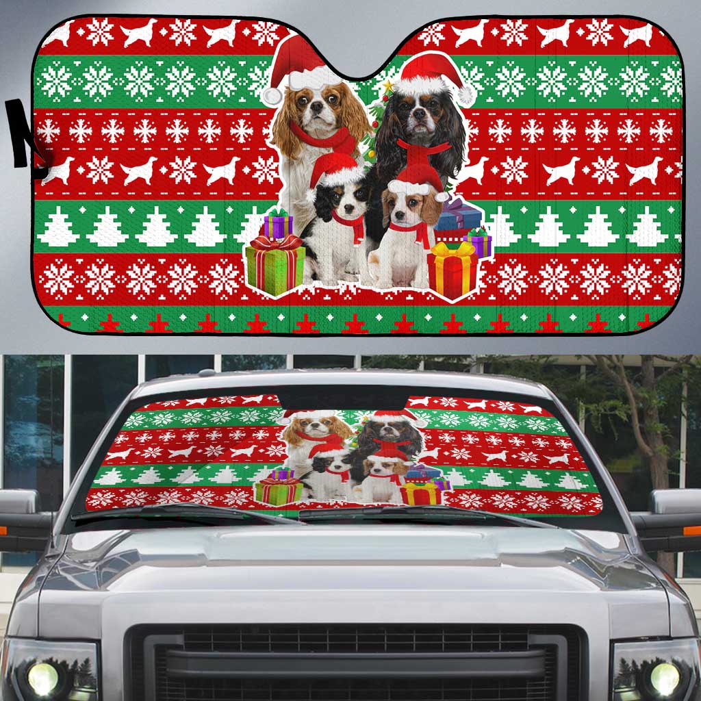 Christmas Dogs Auto Sun Shade with Santa Hats and Red Green Holiday Pattern - Wonder Print Shop