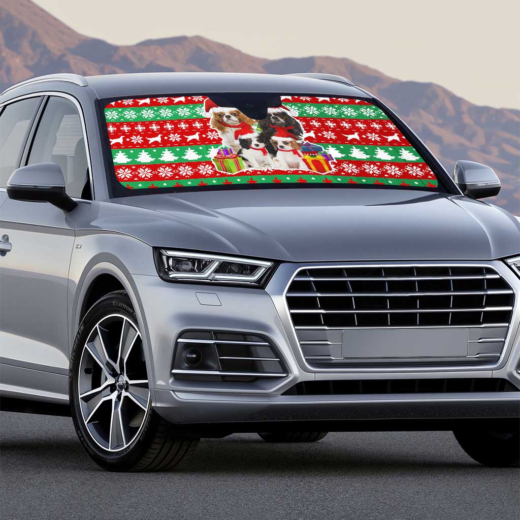 Christmas Dogs Auto Sun Shade with Santa Hats and Red Green Holiday Pattern - Wonder Print Shop