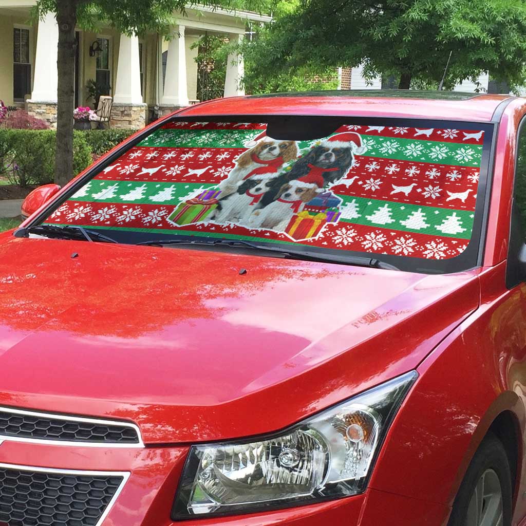 Christmas Dogs Auto Sun Shade with Santa Hats and Red Green Holiday Pattern - Wonder Print Shop